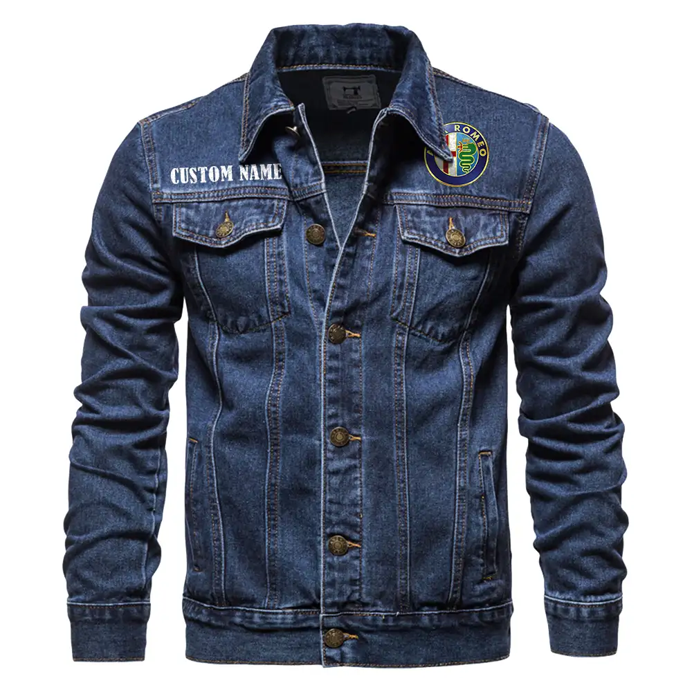 Alfa Romeo Denim jacket Vintage Style Black, Light-Blue and Dark-Blue Color, Customize name, Logo Car or motor model, Denim clothing - Image 4