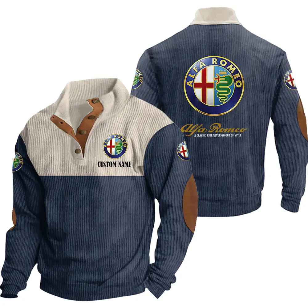 Alfa Romeo Men's Corduroy Casual Stand Collar Sweatshirts Vintage Color Customize Name and Logo Car or Motorcycles model - Image 3