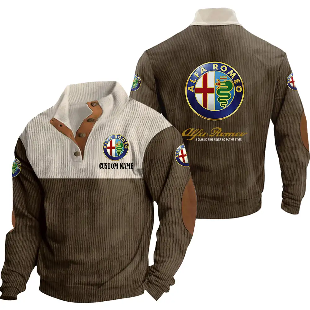 Alfa Romeo Men's Corduroy Casual Stand Collar Sweatshirts Vintage Color Customize Name and Logo Car or Motorcycles model - Image 6
