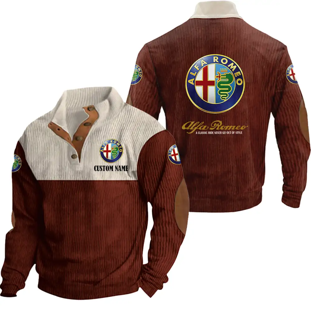 Alfa Romeo Men's Corduroy Casual Stand Collar Sweatshirts Vintage Color Customize Name and Logo Car or Motorcycles model - Image 4