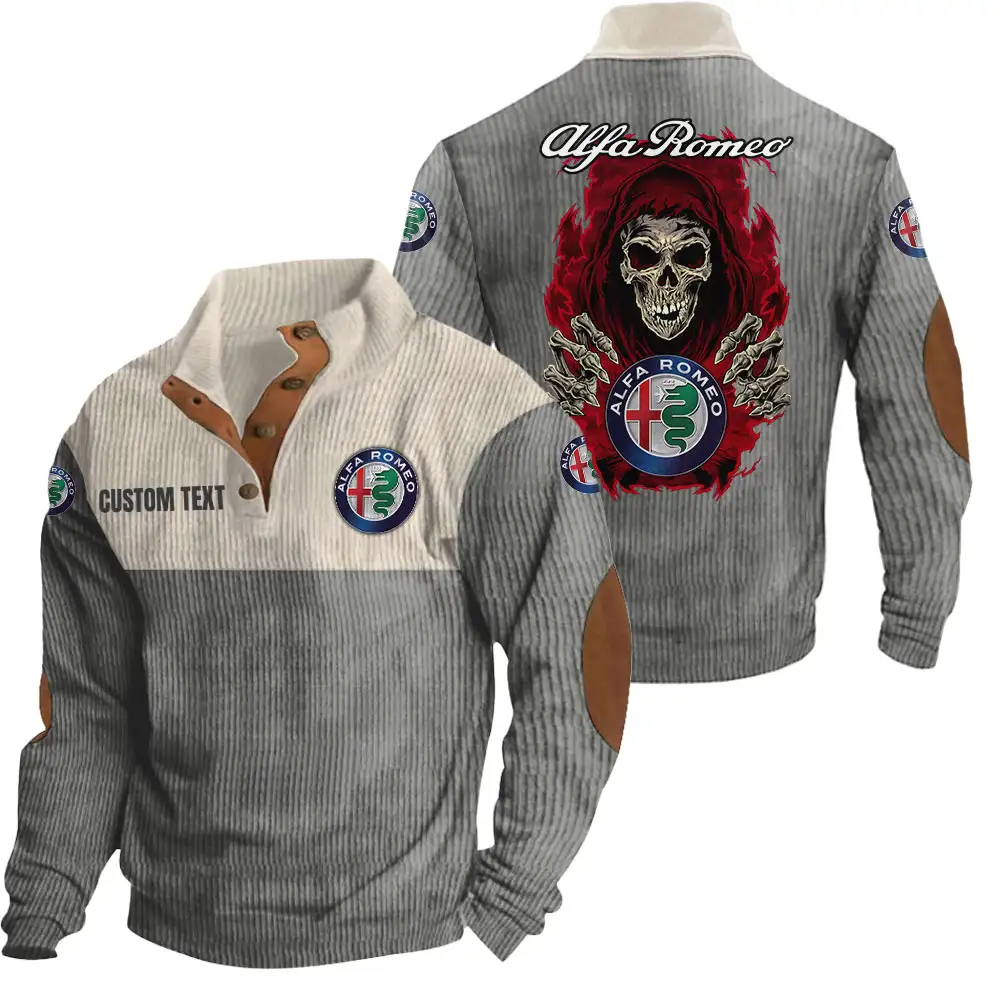 Alfa Romeo Men's Corduroy Casual Stand Collar Sweatshirts Vintage Color Customize Name and Logo Car or Motorcycles model Skull MTL1 - Image 5