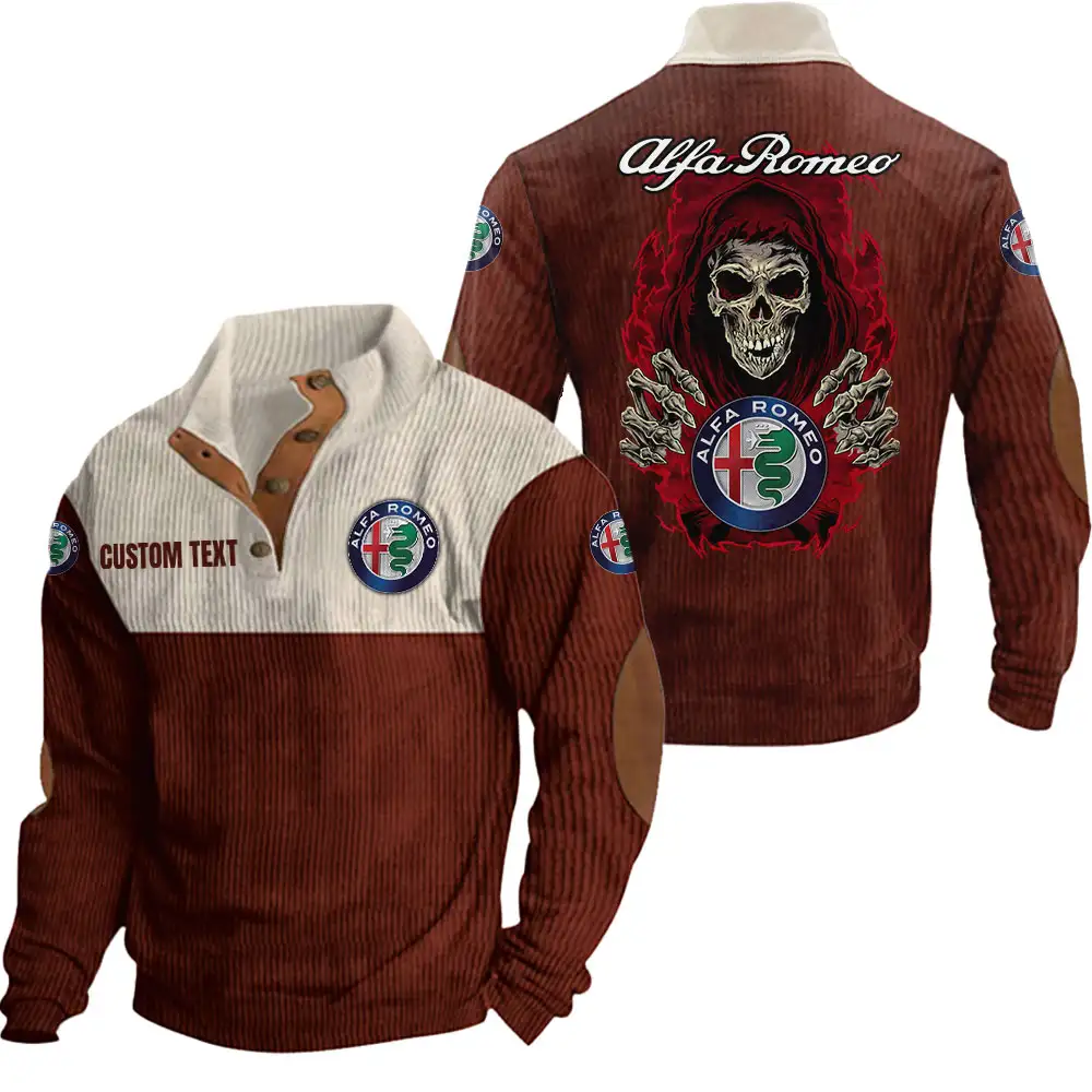 Alfa Romeo Men's Corduroy Casual Stand Collar Sweatshirts Vintage Color Customize Name and Logo Car or Motorcycles model Skull MTL1 - Image 4