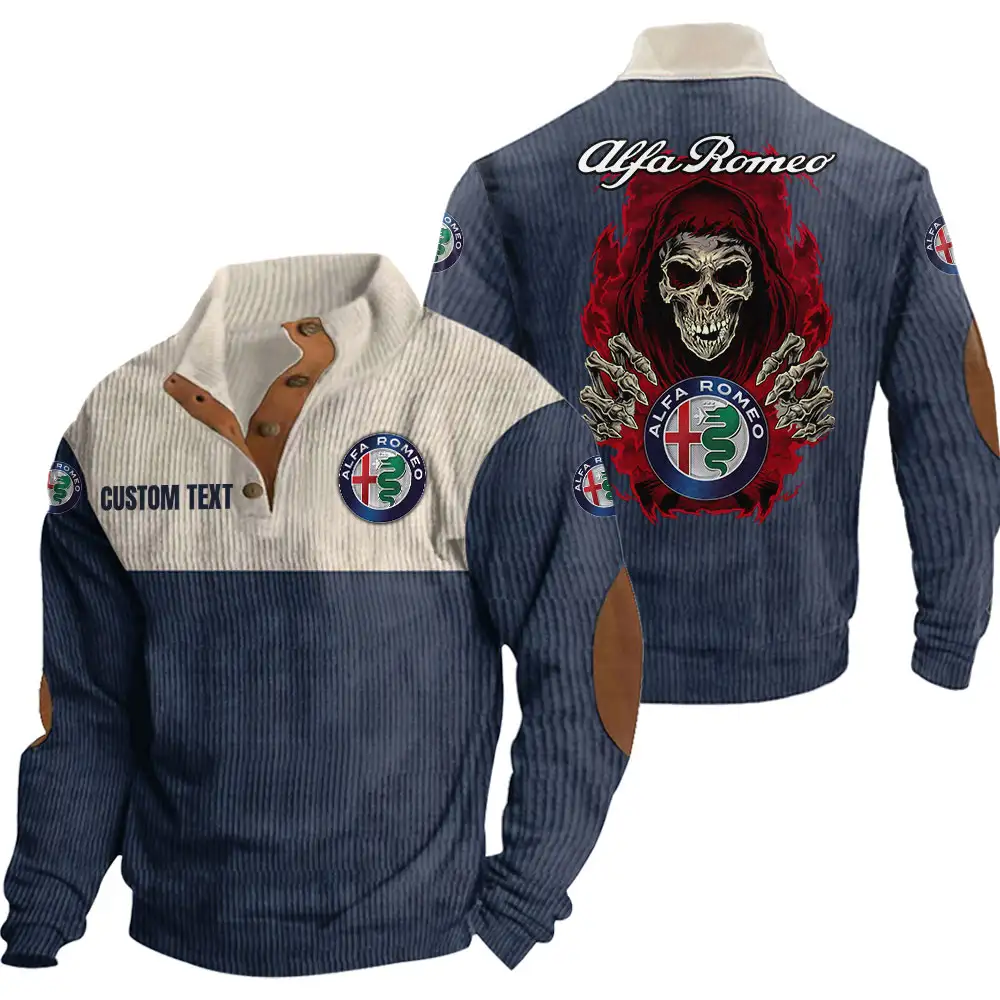 Alfa Romeo Men's Corduroy Casual Stand Collar Sweatshirts Vintage Color Customize Name and Logo Car or Motorcycles model Skull MTL1 - Image 3