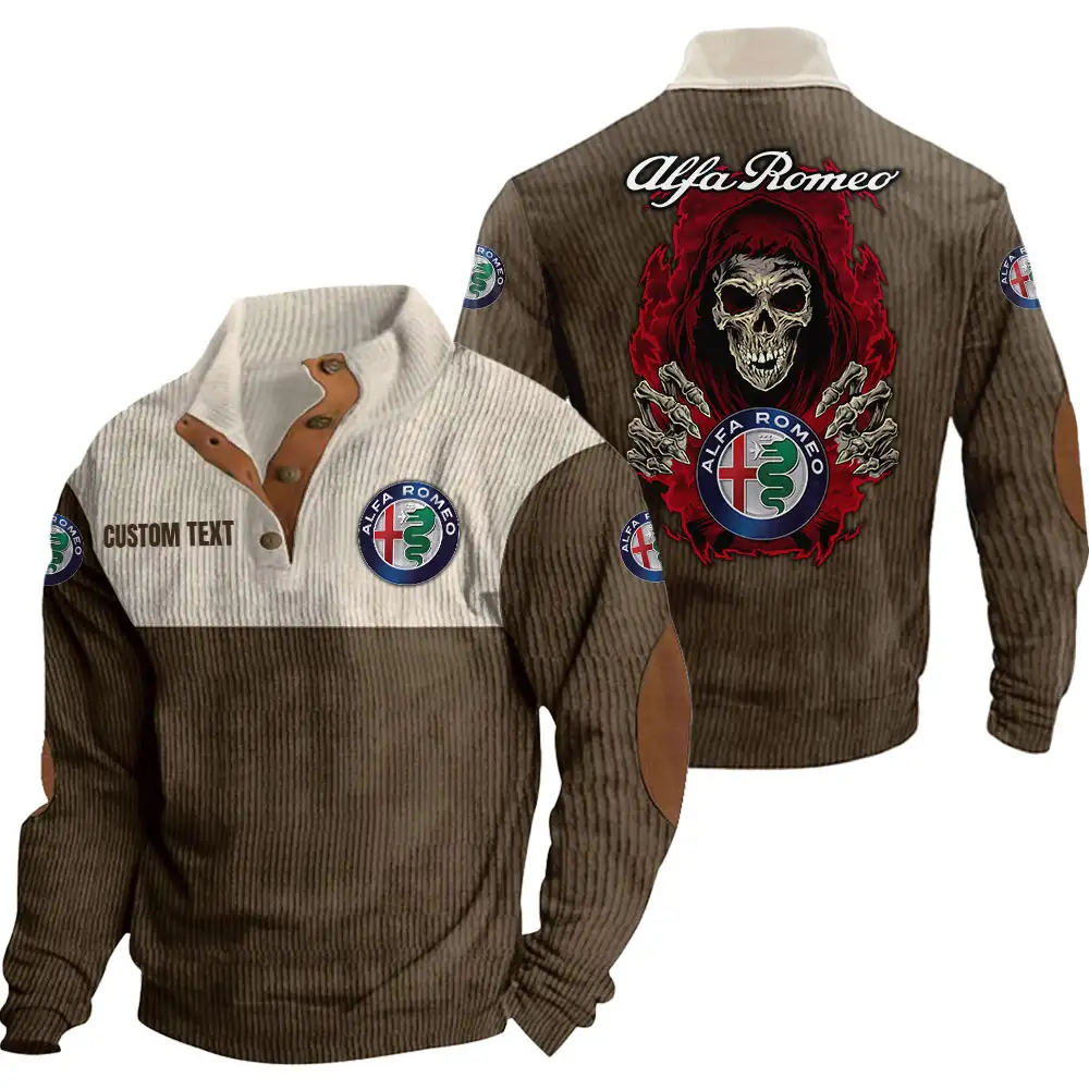 Alfa Romeo Men's Corduroy Casual Stand Collar Sweatshirts Vintage Color Customize Name and Logo Car or Motorcycles model Skull MTL1 - Image 6