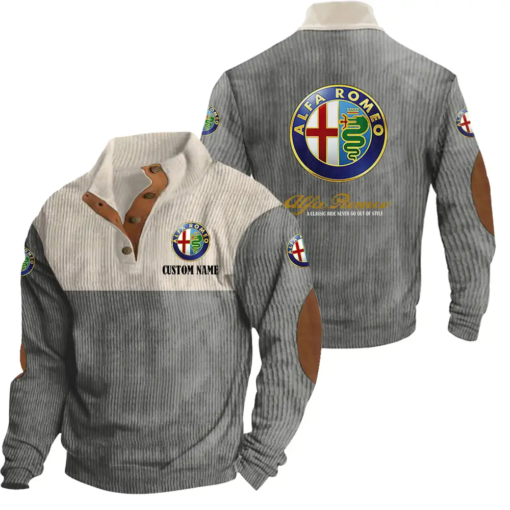 Alfa Romeo Men's Corduroy Casual Stand Collar Sweatshirts Vintage Color Customize Name and Logo Car or Motorcycles model - Image 5