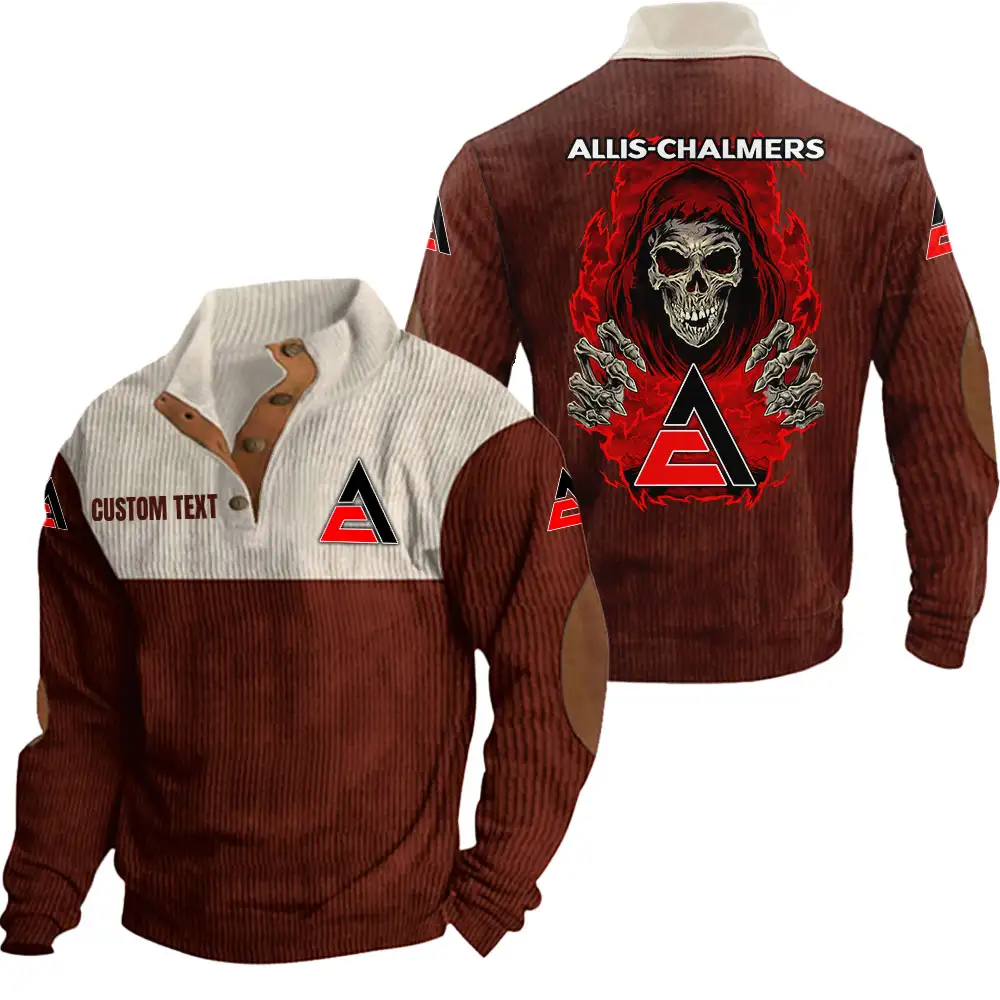 Allis Chalmers Men's Corduroy Casual Stand Collar Sweatshirts Vintage Color Customize Name and Logo Car or Motorcycles model Skull MTL1 - Image 4