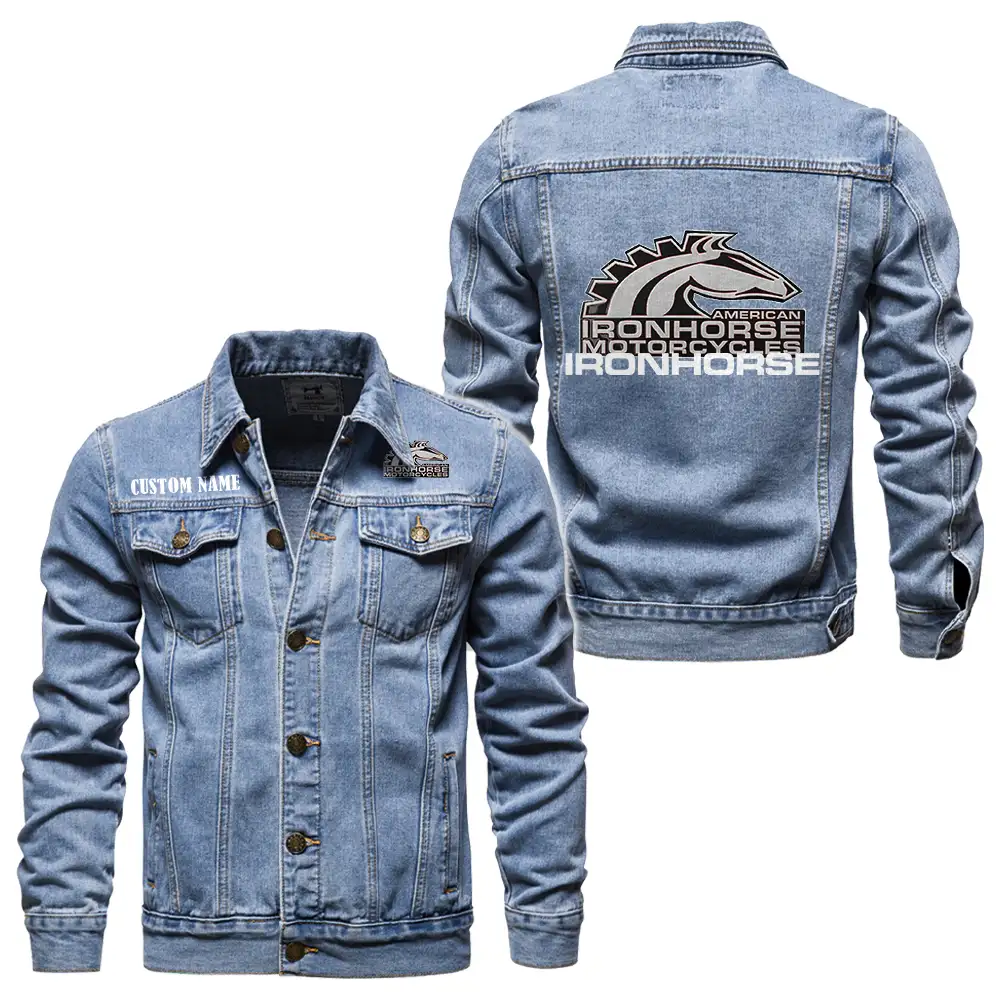 American IronHorse Denim jacket Vintage Style Black, Light-Blue and Dark-Blue Color, Customize name, Logo Car or motor model, Denim clothing - Image 3