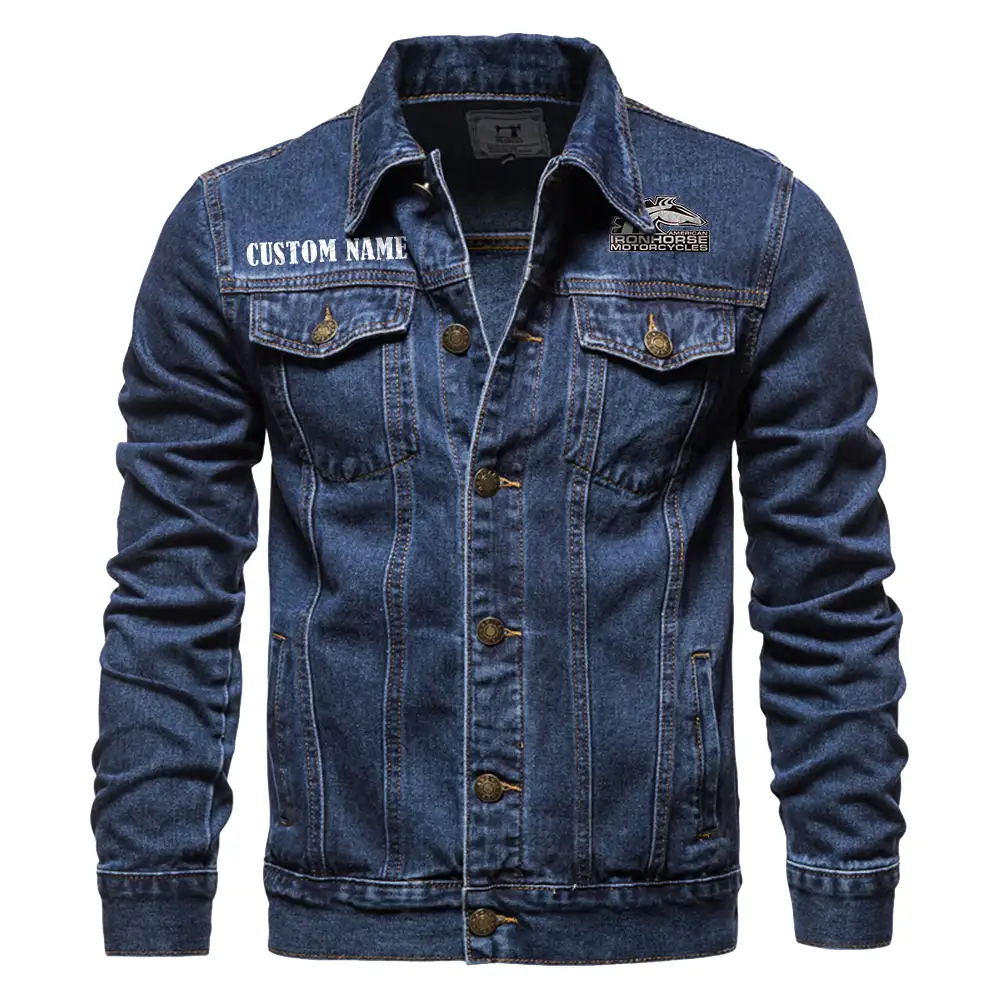 American IronHorse Denim jacket Vintage Style Black, Light-Blue and Dark-Blue Color, Customize name, Logo Car or motor model, Denim clothing - Image 4