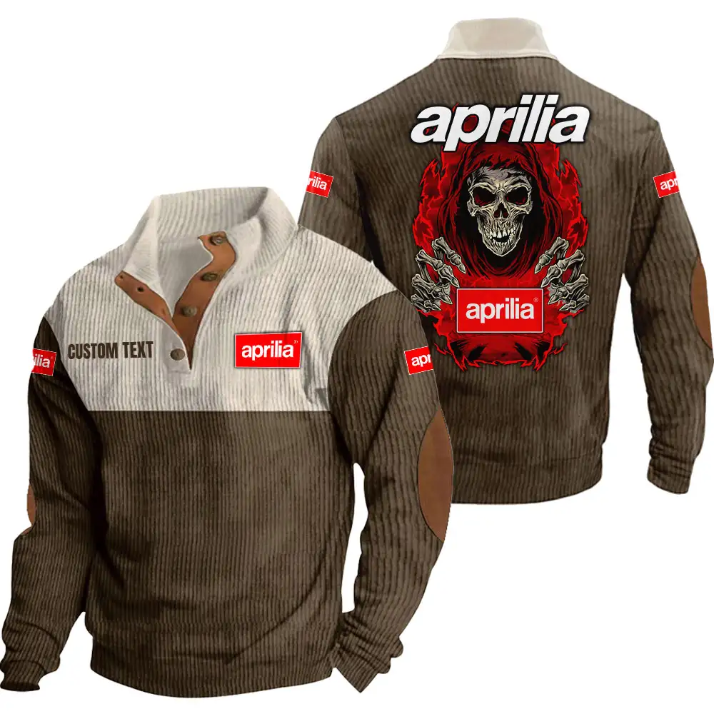 Aprilia Men's Corduroy Casual Stand Collar Sweatshirts Vintage Color Customize Name and Logo Car or Motorcycles model Skull MTL1 - Image 6