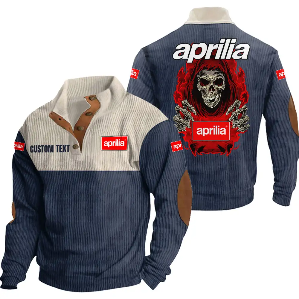 Aprilia Men's Corduroy Casual Stand Collar Sweatshirts Vintage Color Customize Name and Logo Car or Motorcycles model Skull MTL1 - Image 3