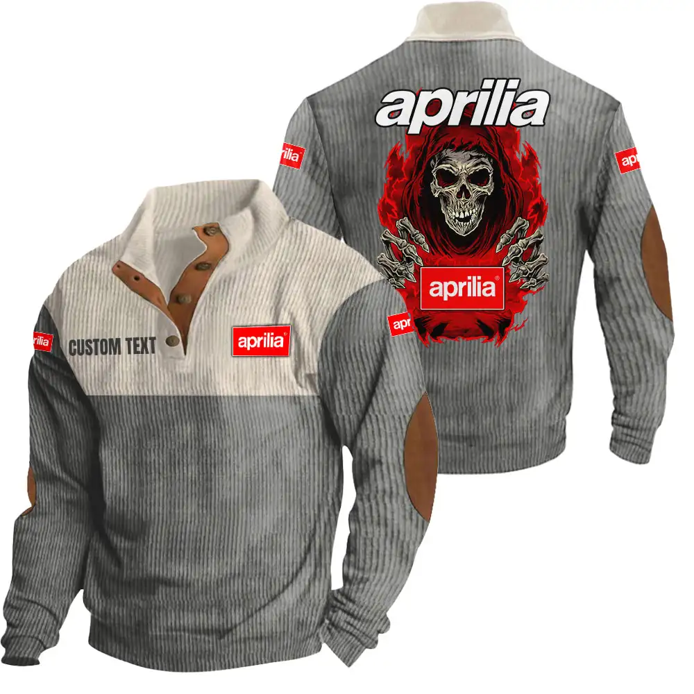 Aprilia Men's Corduroy Casual Stand Collar Sweatshirts Vintage Color Customize Name and Logo Car or Motorcycles model Skull MTL1 - Image 5