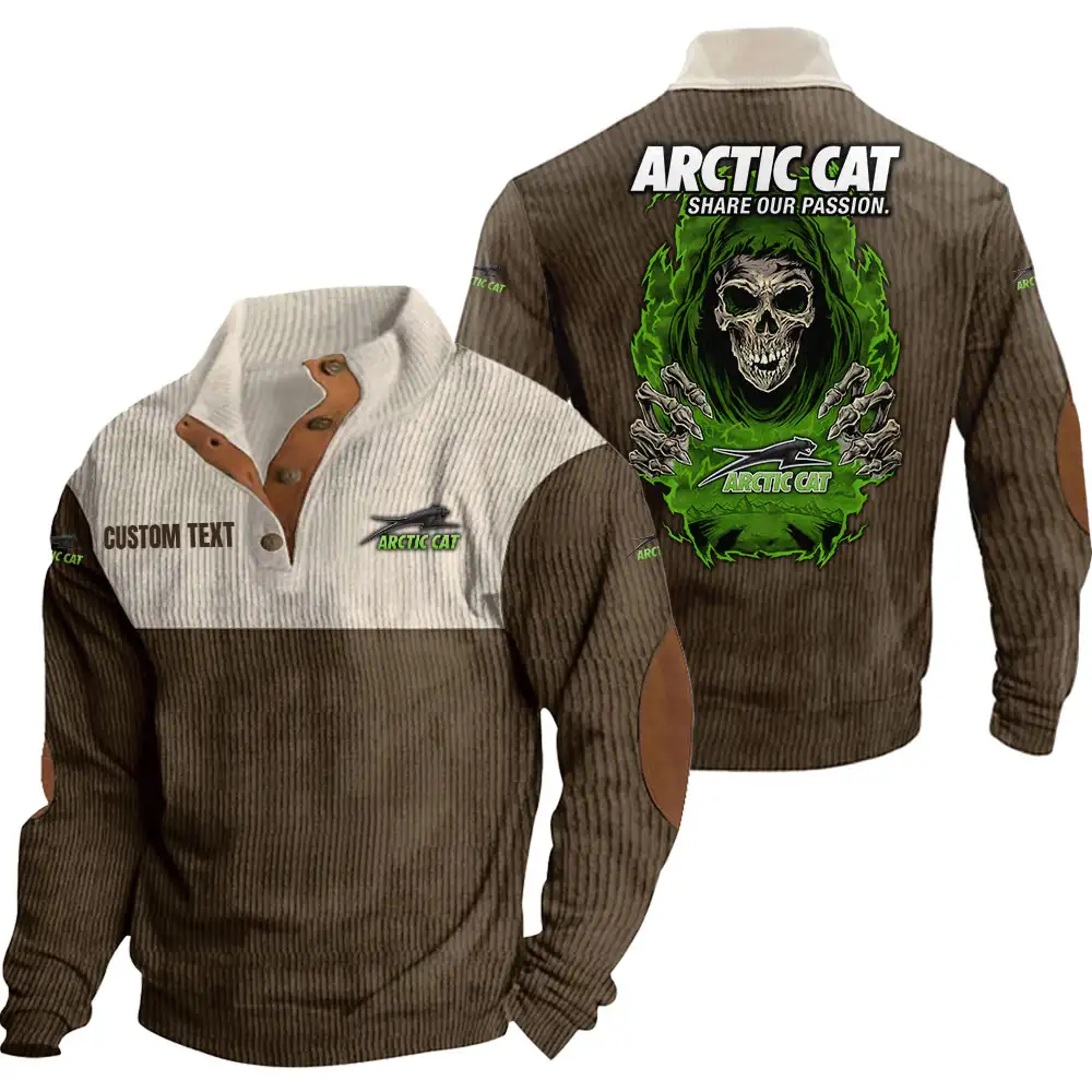 Arctic Cat Men's Corduroy Casual Stand Collar Sweatshirts Vintage Color Customize Name and Logo Car or Motorcycles model Skull MTL1 - Image 6