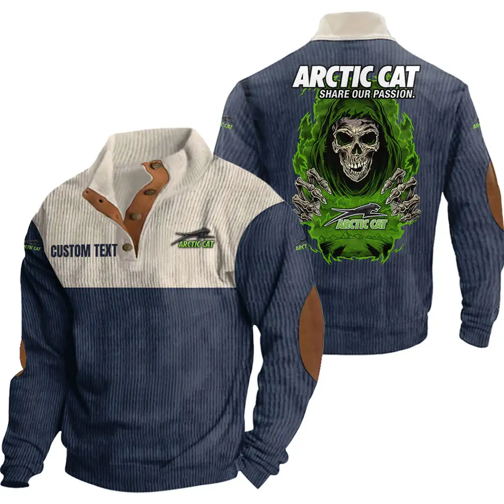 Arctic Cat Men's Corduroy Casual Stand Collar Sweatshirts Vintage Color Customize Name and Logo Car or Motorcycles model Skull MTL1 - Image 3
