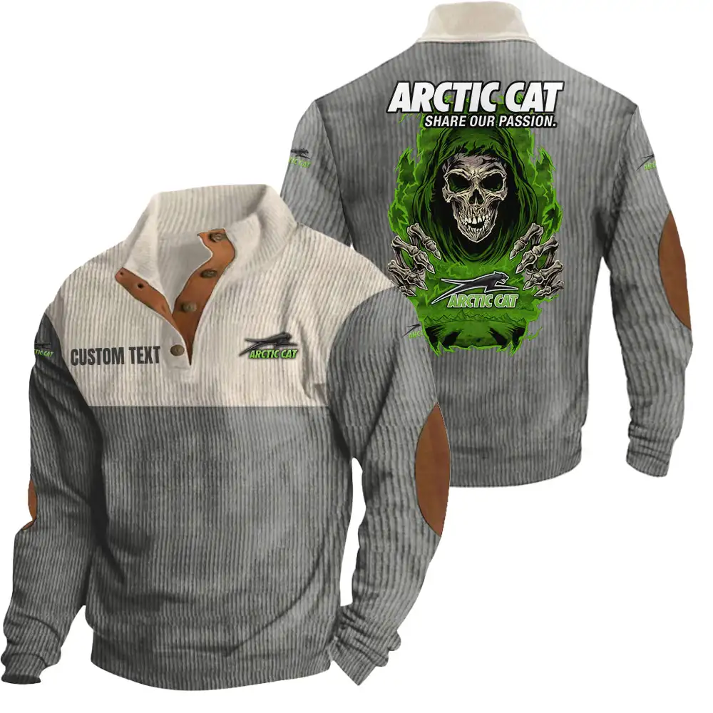 Arctic Cat Men's Corduroy Casual Stand Collar Sweatshirts Vintage Color Customize Name and Logo Car or Motorcycles model Skull MTL1 - Image 5