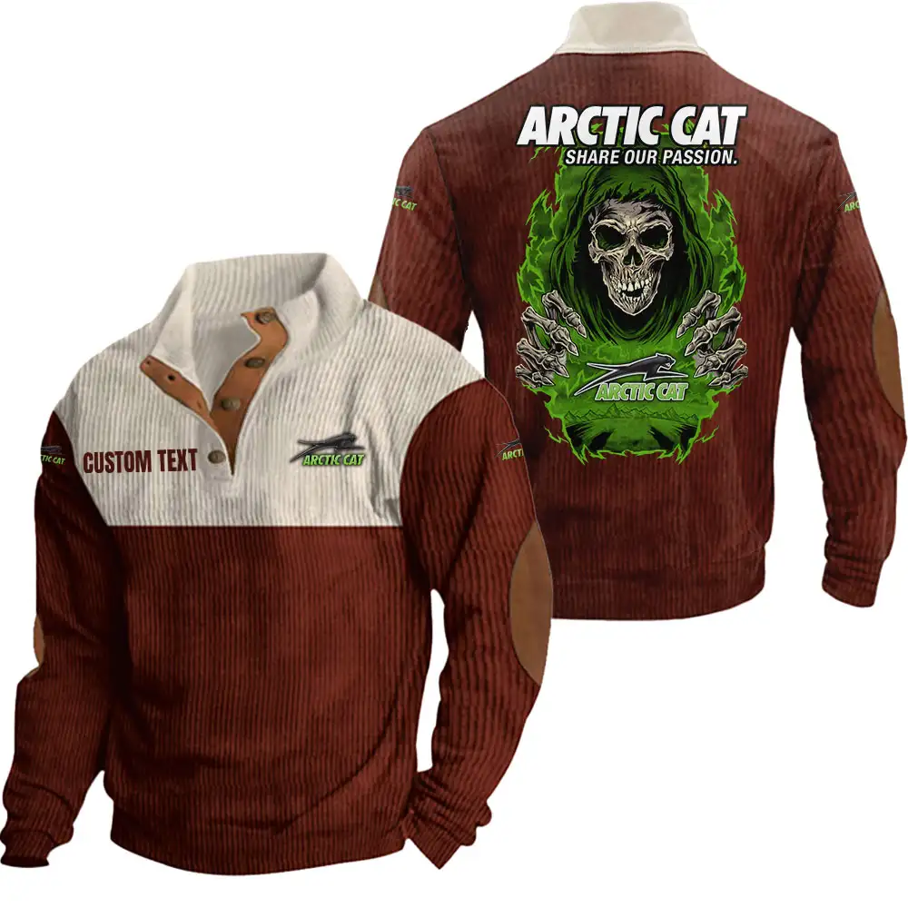 Arctic Cat Men's Corduroy Casual Stand Collar Sweatshirts Vintage Color Customize Name and Logo Car or Motorcycles model Skull MTL1 - Image 4