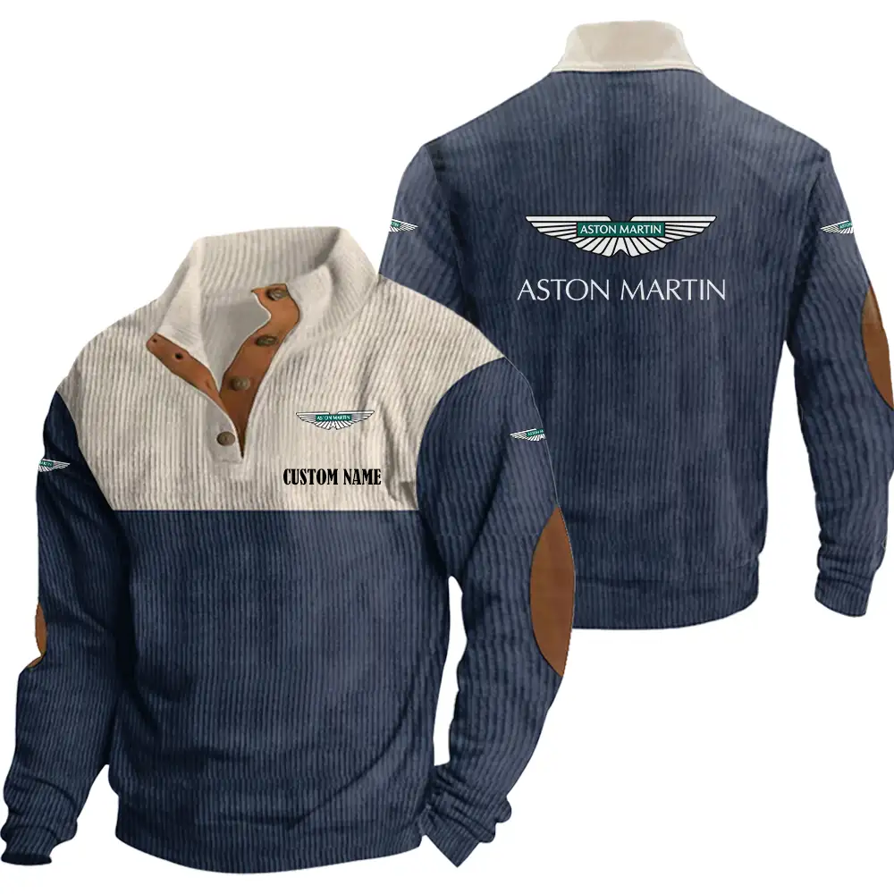 Aston Martin Men's Corduroy Casual Stand Collar Sweatshirts Vintage Color Customize Name and Logo Car or Motorcycles model - Image 3