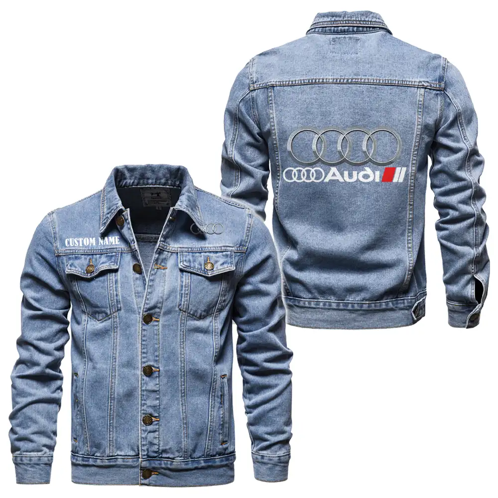 Audi Denim jacket Vintage Style Black, Light-Blue and Dark-Blue Color, Customize name, Logo Car or motor model, Denim clothing - Image 3