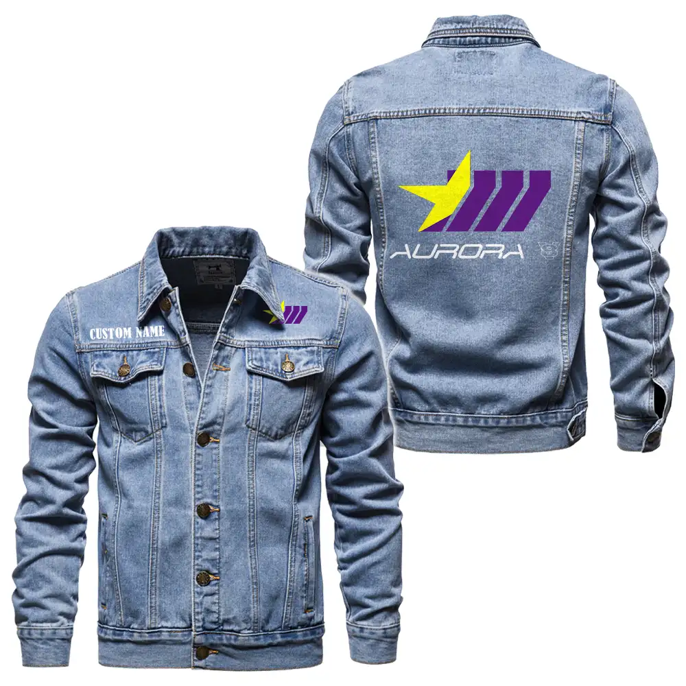 Aurora Denim jacket Vintage Style Black, Light-Blue and Dark-Blue Color, Customize name, Logo Car or motor model, Denim clothing - Image 3