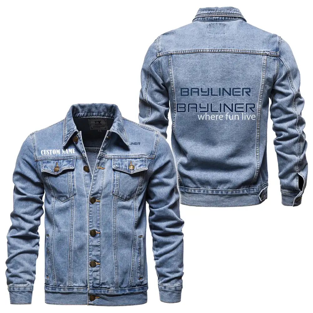 Bayliner Denim jacket Vintage Style Black, Light-Blue and Dark-Blue Color, Customize name, Logo Car or motor model, Denim clothing - Image 3