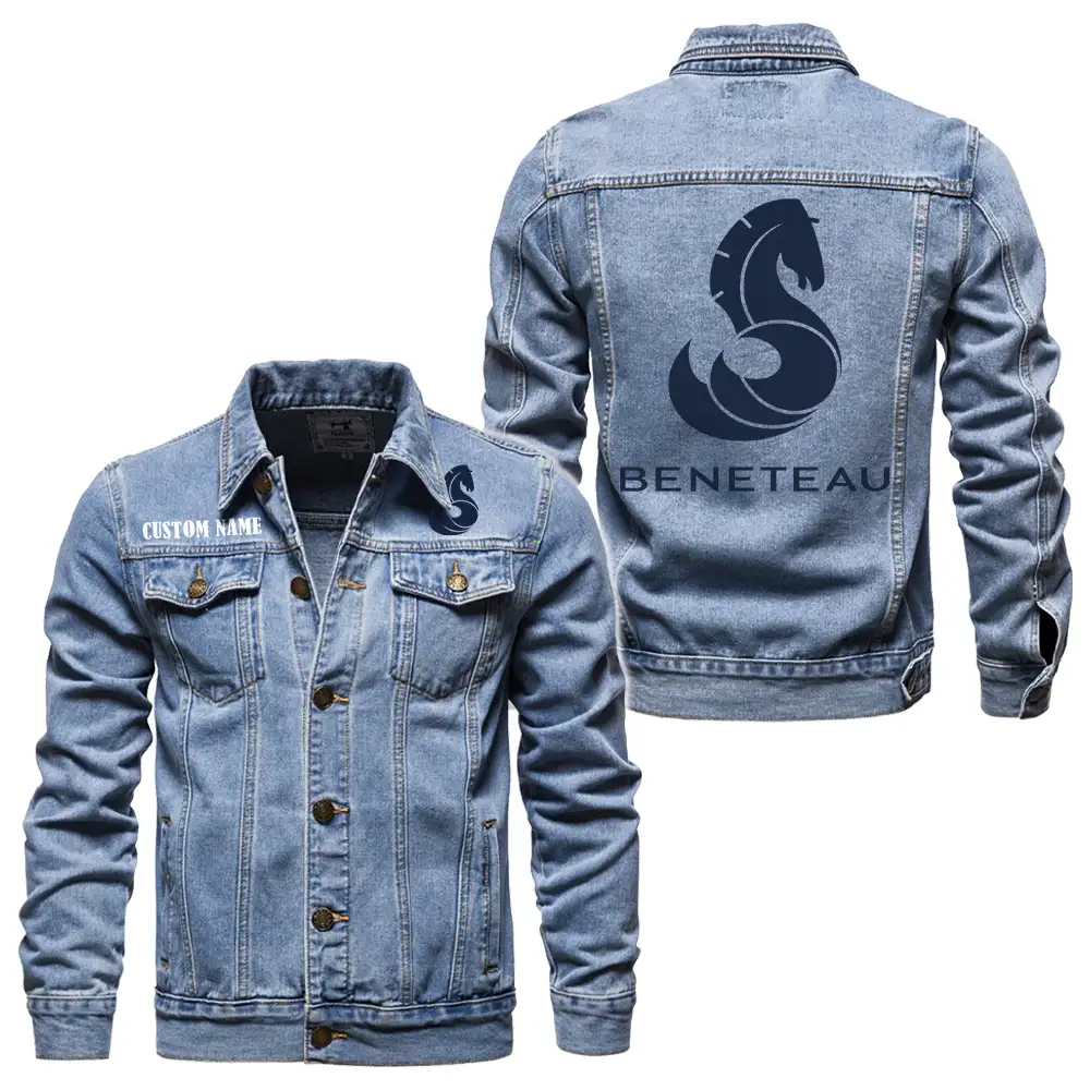 Beneteau Denim jacket Vintage Style Black, Light-Blue and Dark-Blue Color, Customize name, Logo Car or motor model, Denim clothing - Image 3