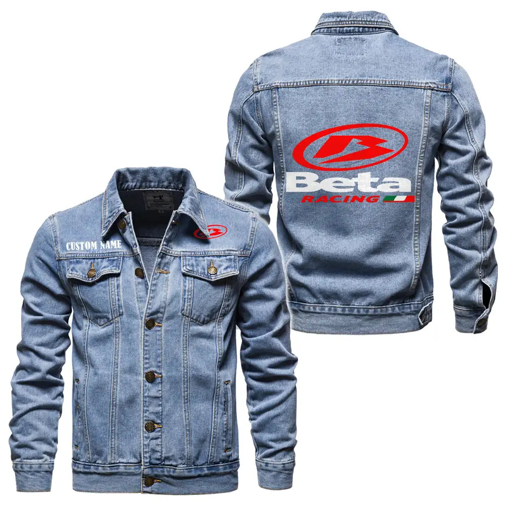 Beta Denim jacket Vintage Style Black, Light-Blue and Dark-Blue Color, Customize name, Logo Car or motor model, Denim clothing - Image 3