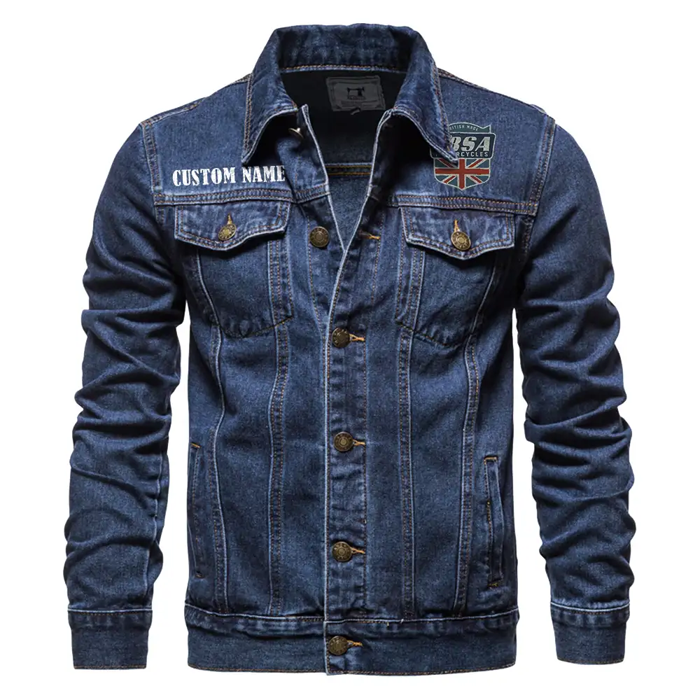 BSA Denim jacket Vintage Style Black, Light-Blue and Dark-Blue Color, Customize name, Logo Car or motor model, Denim clothing - Image 4