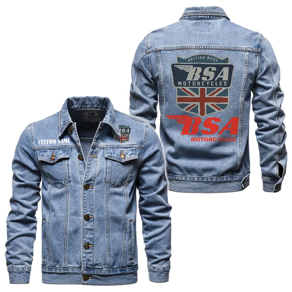 BSA Denim jacket Vintage Style Black, Light-Blue and Dark-Blue Color, Customize name, Logo Car or motor model, Denim clothing - Image 3