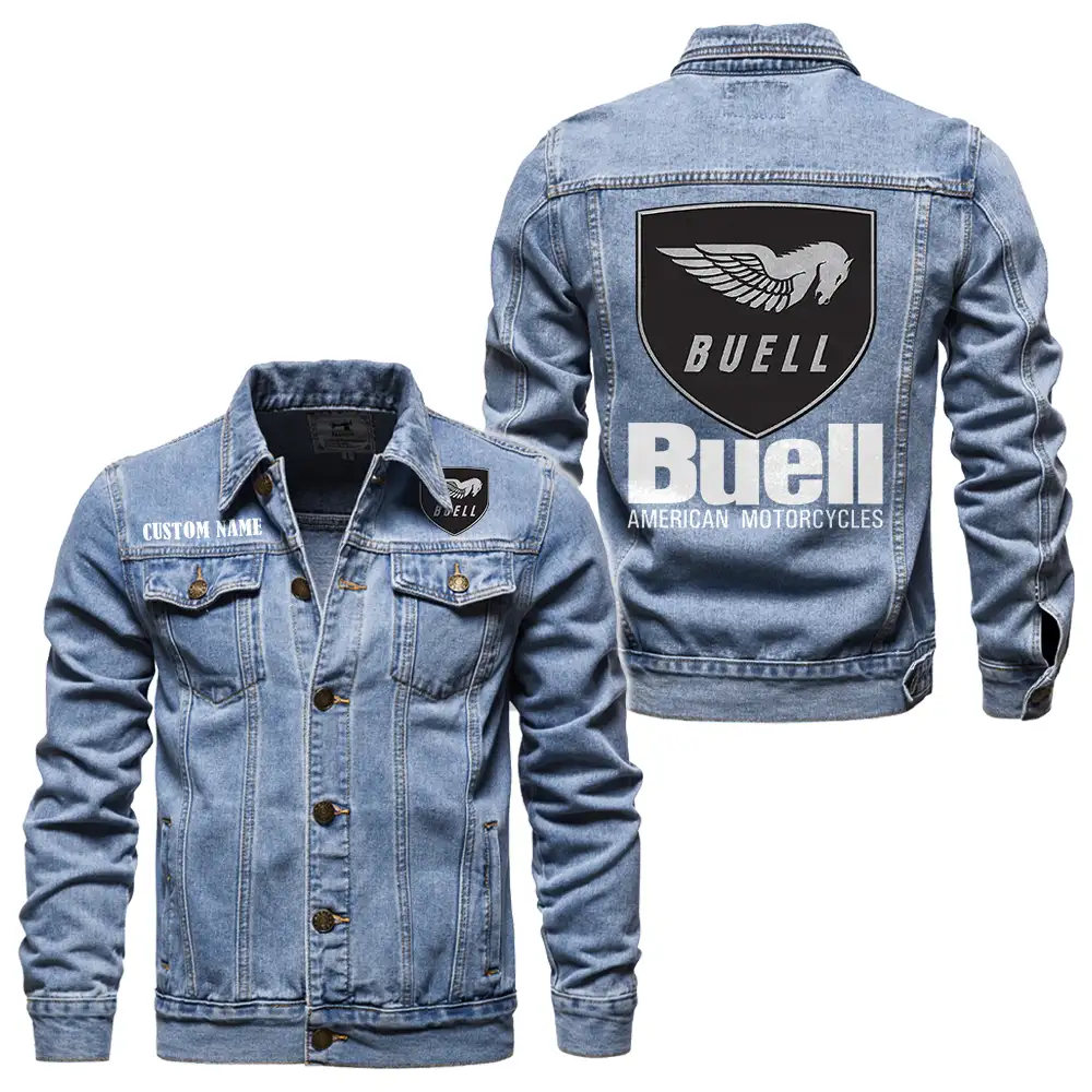 Buell Motorcycles Denim jacket Vintage Style Black, Light-Blue and Dark-Blue Color, Customize name, Logo Car or motor model, Denim clothing - Image 3