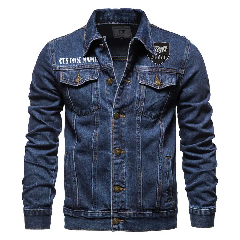 Buell Motorcycles Denim jacket Vintage Style Black, Light-Blue and Dark-Blue Color, Customize name, Logo Car or motor model, Denim clothing - Image 4