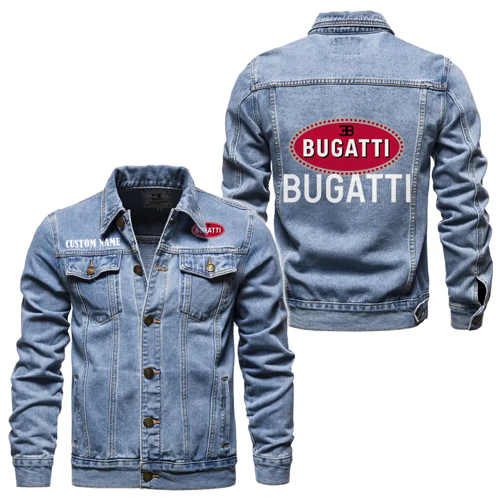 Bugatti Denim jacket Vintage Style Black, Light-Blue and Dark-Blue Color, Customize name, Logo Car or motor model, Denim clothing - Image 3
