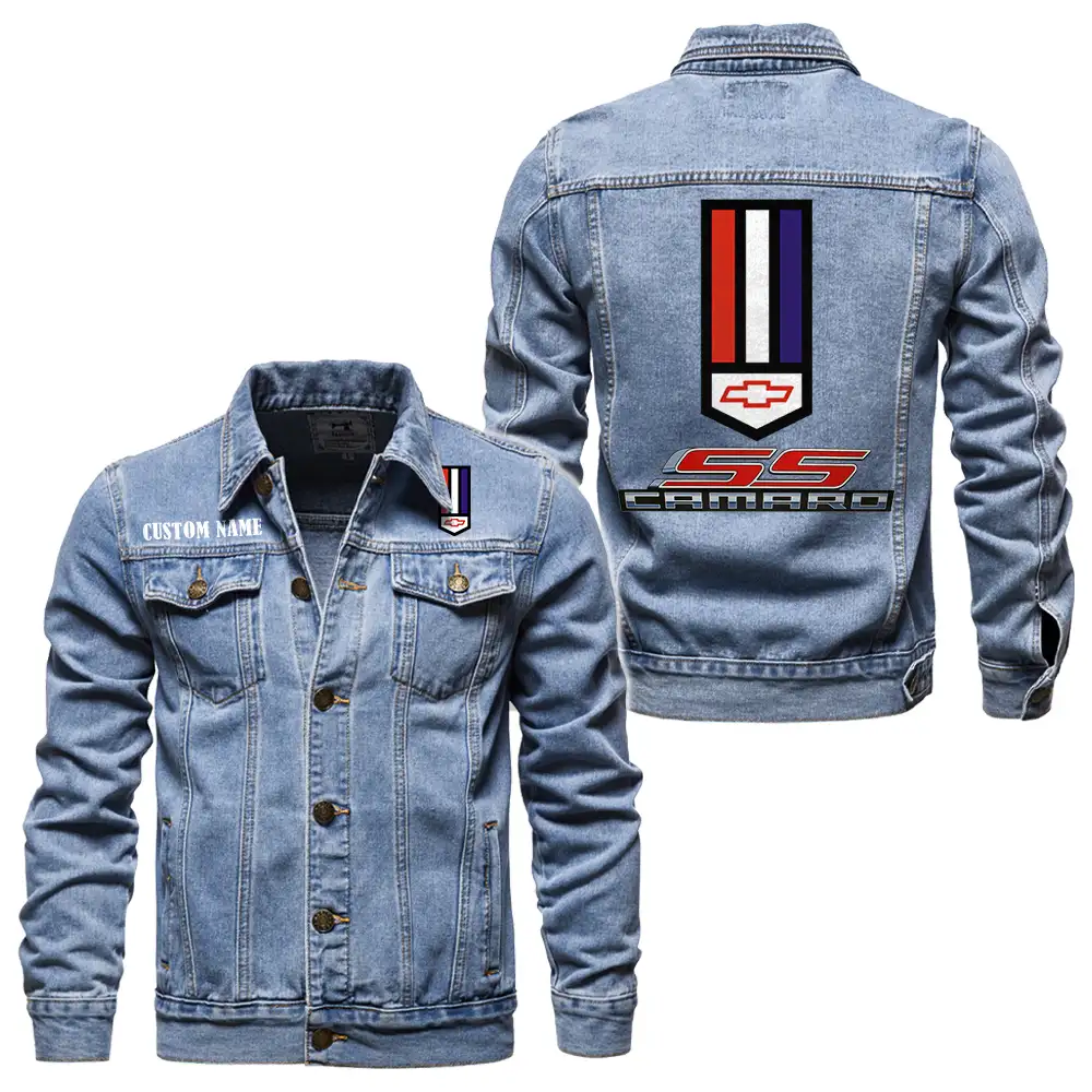 Camaro SS Denim jacket Vintage Style Black, Light-Blue and Dark-Blue Color, Customize name, Logo Car or motor model, Denim clothing - Image 3