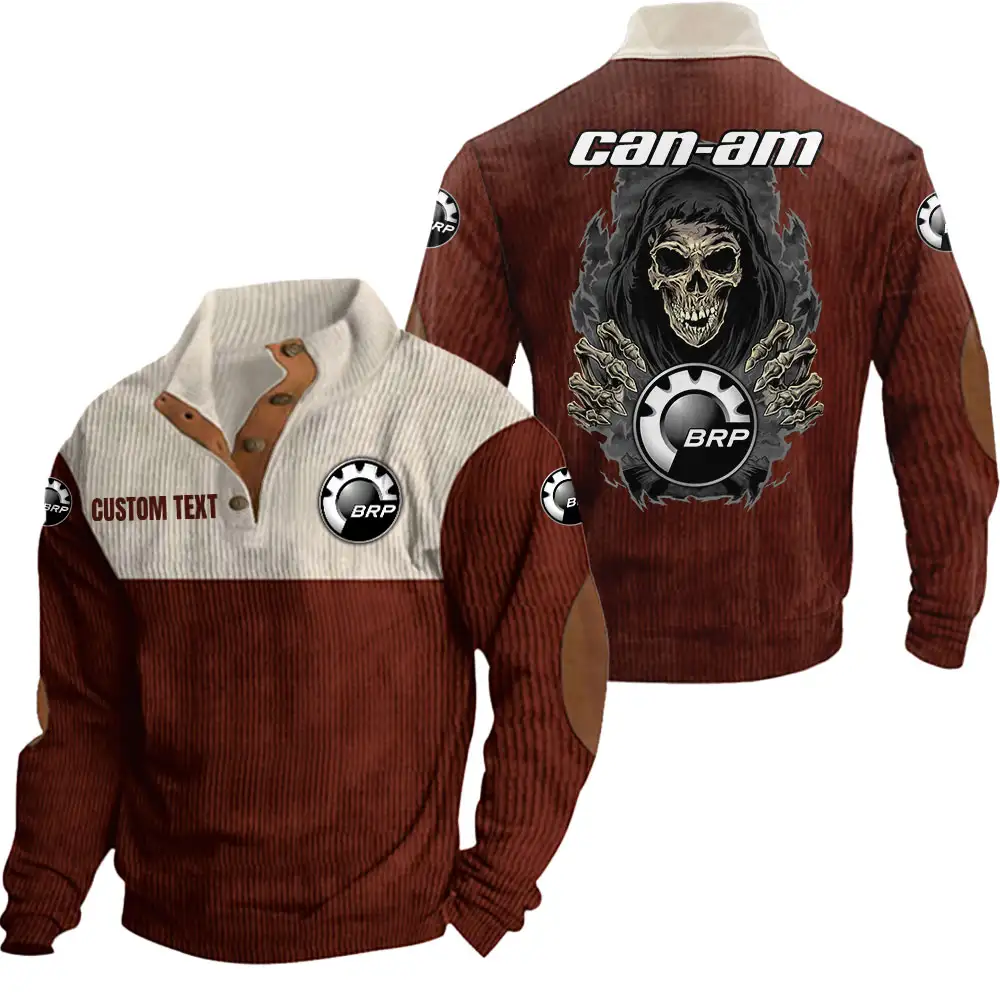 Can Am Men's Corduroy Casual Stand Collar Sweatshirts Vintage Color Customize Name and Logo Car or Motorcycles model Skull MTL1 - Image 4