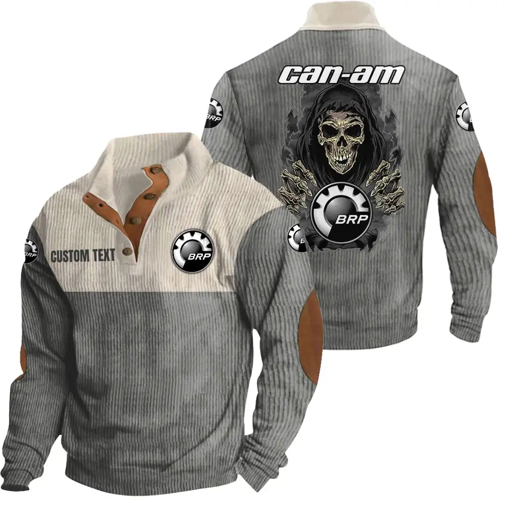 Can Am Men's Corduroy Casual Stand Collar Sweatshirts Vintage Color Customize Name and Logo Car or Motorcycles model Skull MTL1 - Image 5
