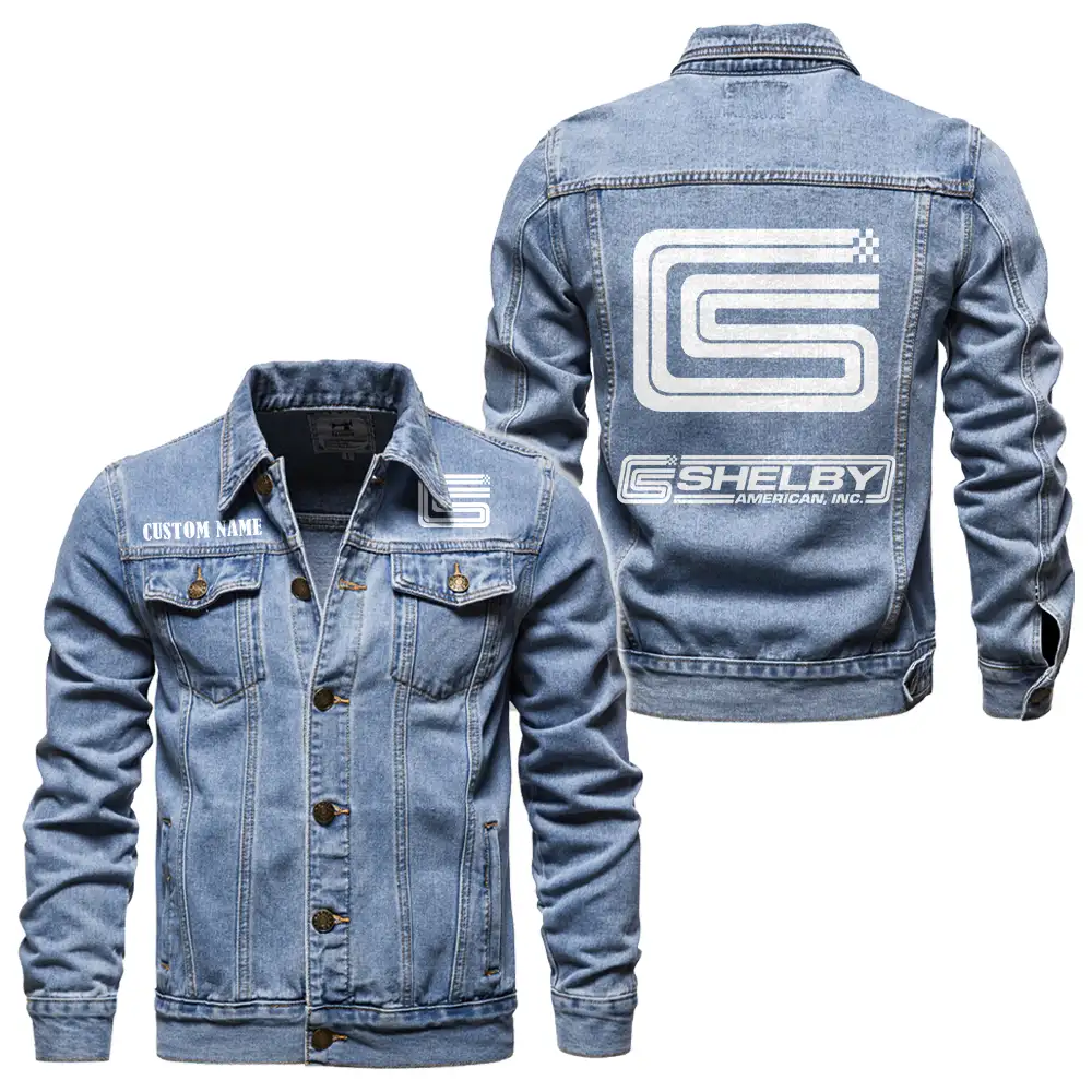 Carroll Shelby Denim jacket Vintage Style Black, Light-Blue and Dark-Blue Color, Customize name, Logo Car or motor model, Denim clothing - Image 3