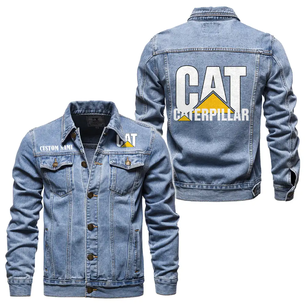 Caterpillar Inc Denim jacket Vintage Style Black, Light-Blue and Dark-Blue Color, Customize name, Logo Car or motor model, Denim clothing - Image 3