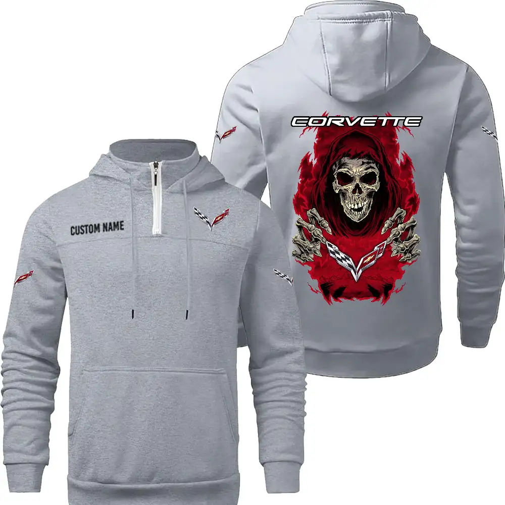 Chevrolet Corvette Hoodie sweater Winter Casual Top Sweater Solid Color Sweatshirts Hooded Zipper Customize Name and Logo Car or Motorcycles model Skull MTL1 - Image 5