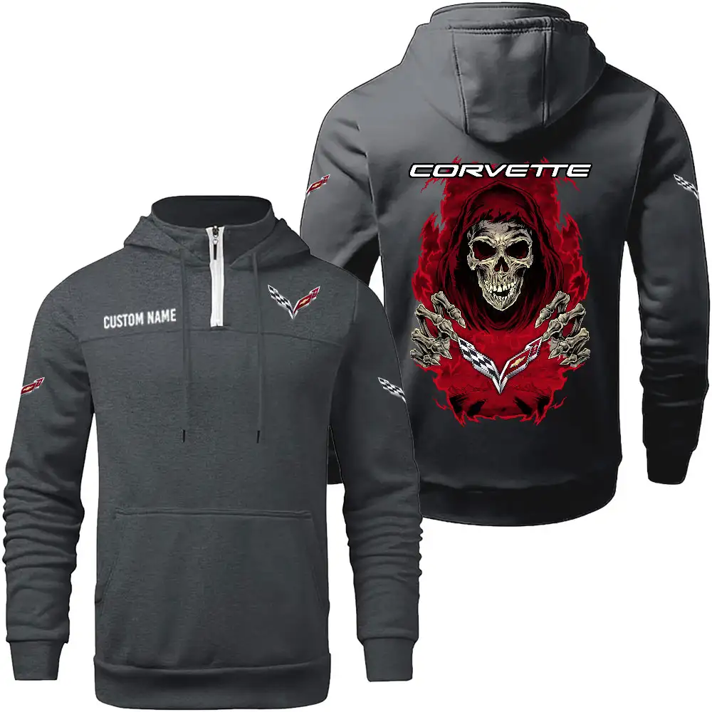 Chevrolet Corvette Hoodie sweater Winter Casual Top Sweater Solid Color Sweatshirts Hooded Zipper Customize Name and Logo Car or Motorcycles model Skull MTL1 - Image 4