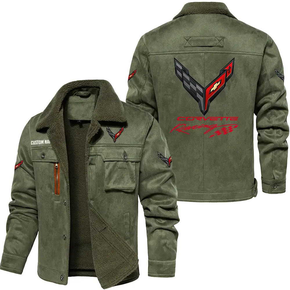 Corvette C8 Men's Warm Plus Collar Jackets, Winter Casual Jacket Outwear, vintage style, Customize Name and Logo Car or Motorcycles model - Image 3