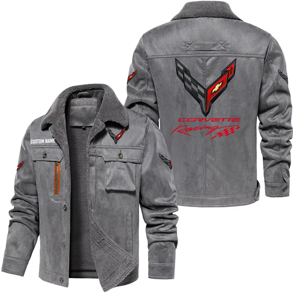 Corvette C8 Men's Warm Plus Collar Jackets, Winter Casual Jacket Outwear, vintage style, Customize Name and Logo Car or Motorcycles model - Image 4