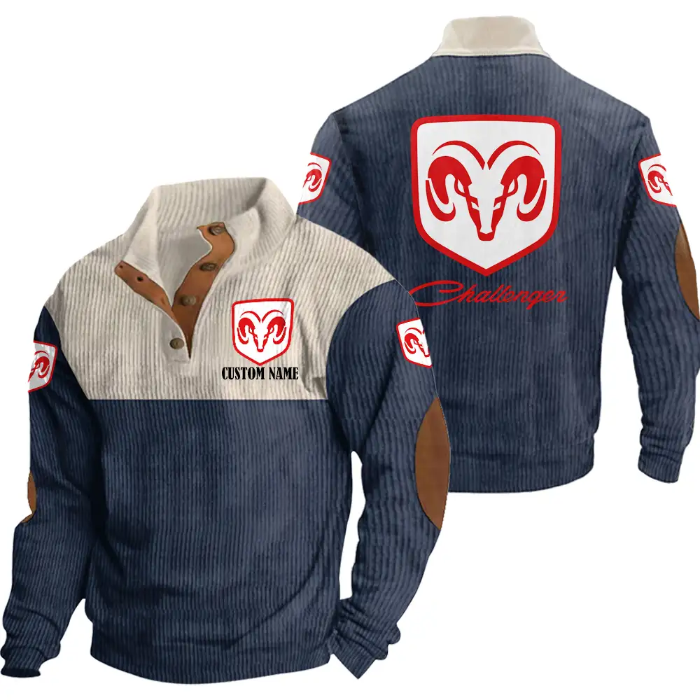 Dodge Challenger Men's Corduroy Casual Stand Collar Sweatshirts Vintage Color Customize Name and Logo Car or Motorcycles model - Image 3