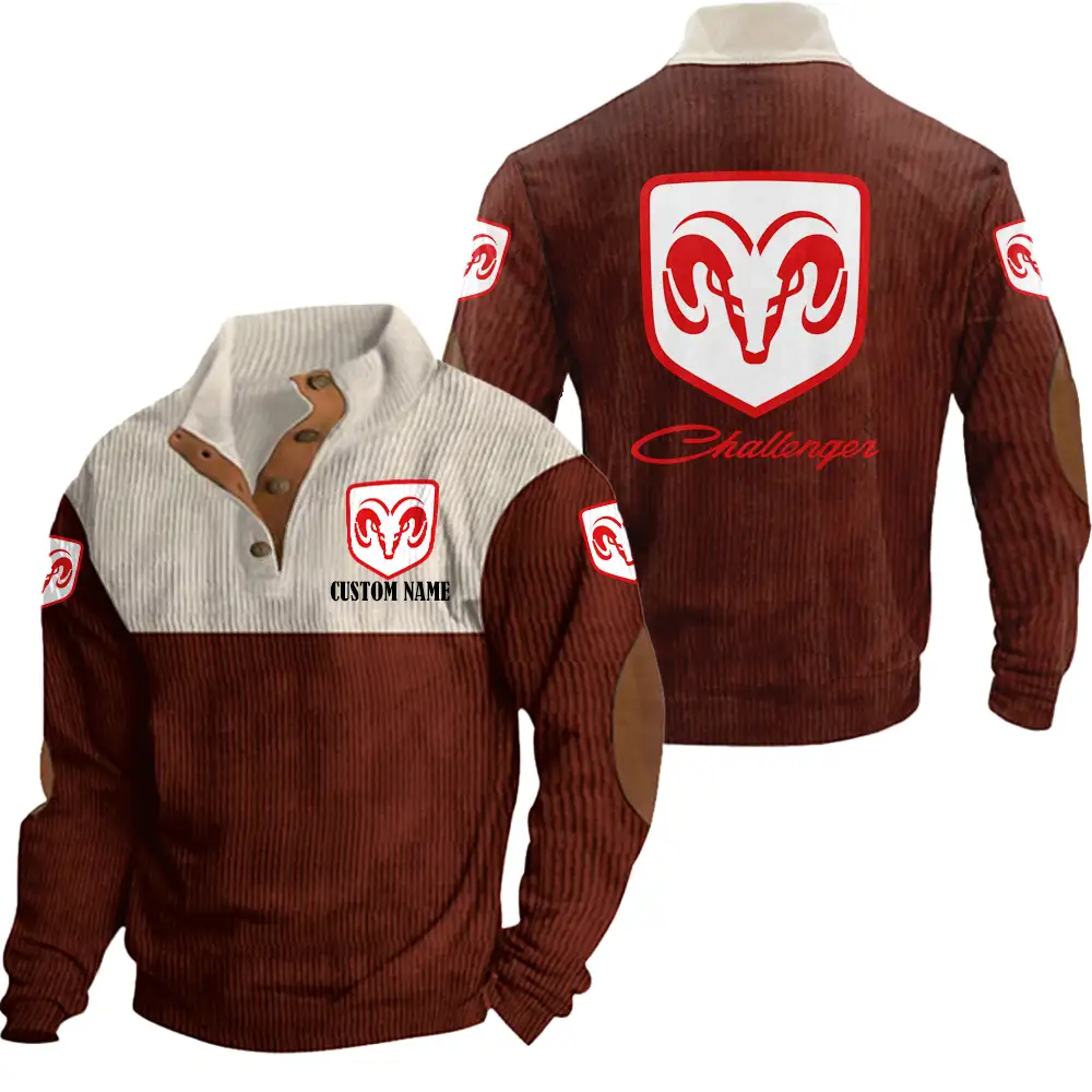 Dodge Challenger Men's Corduroy Casual Stand Collar Sweatshirts Vintage Color Customize Name and Logo Car or Motorcycles model - Image 4