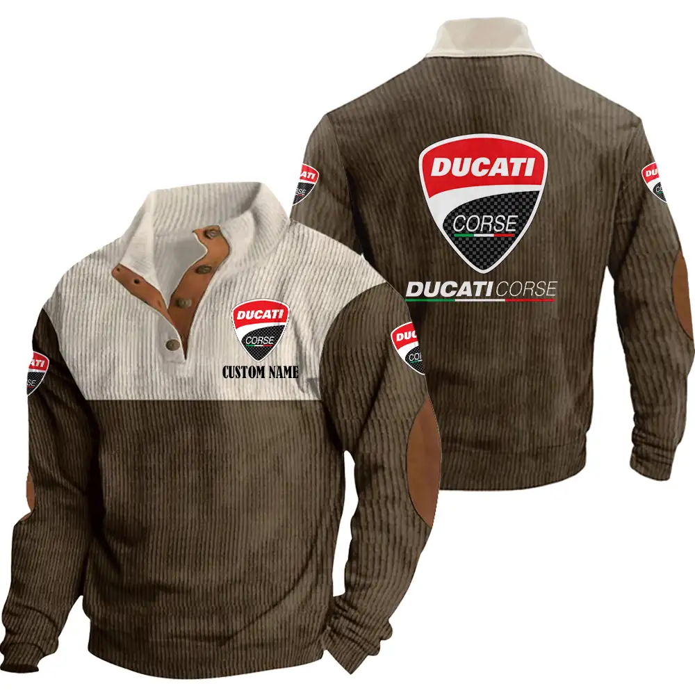 Ducati Corse Men's Corduroy Casual Stand Collar Sweatshirts Vintage Color Customize Name and Logo Car or Motorcycles model - Image 6