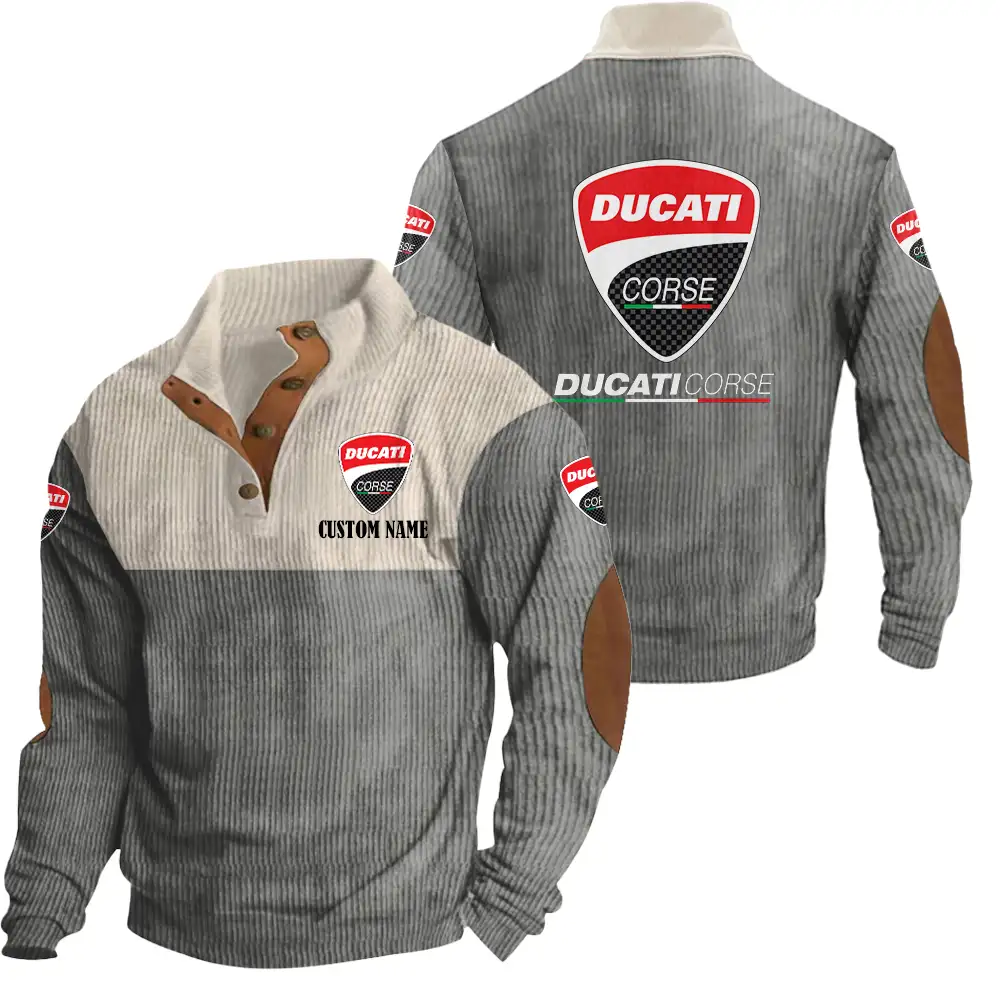 Ducati Corse Men's Corduroy Casual Stand Collar Sweatshirts Vintage Color Customize Name and Logo Car or Motorcycles model - Image 5