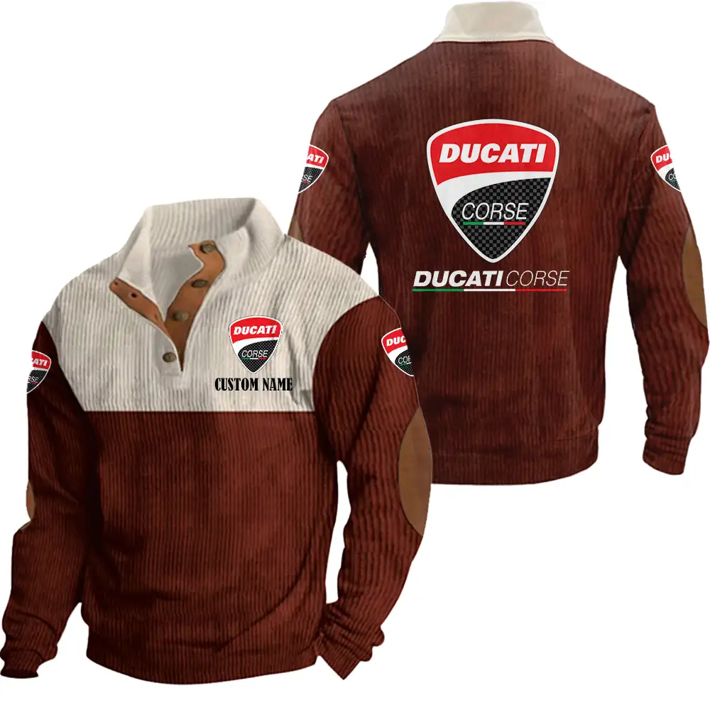 Ducati Corse Men's Corduroy Casual Stand Collar Sweatshirts Vintage Color Customize Name and Logo Car or Motorcycles model - Image 4