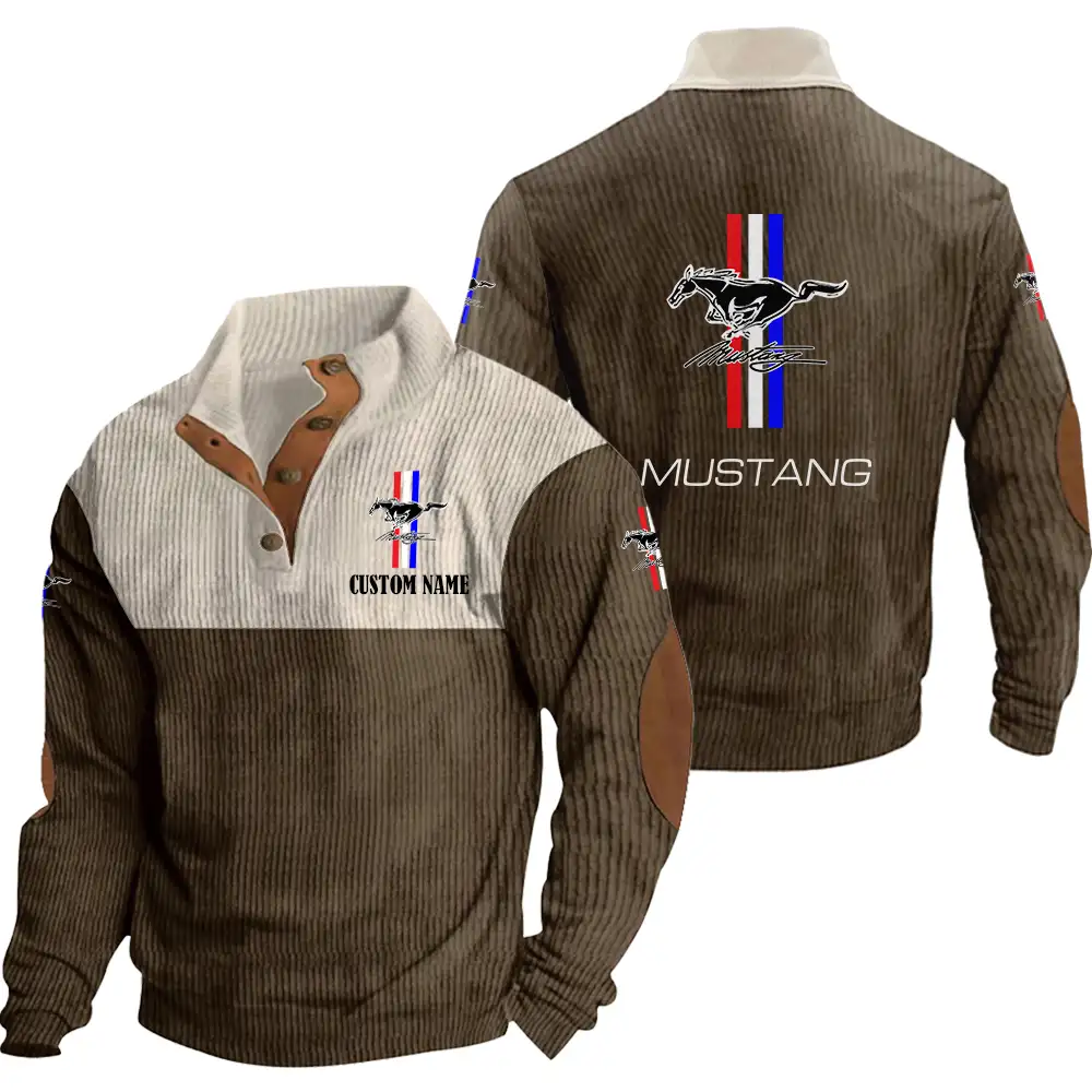 Ford Mustang Men's Corduroy Casual Stand Collar Sweatshirts Vintage Color Customize Name and Logo Car or Motorcycles model - Image 6