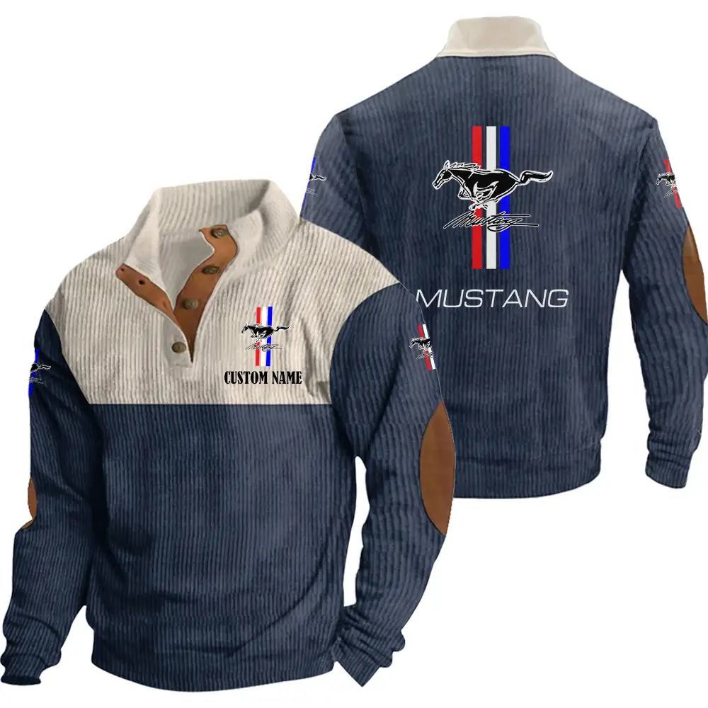 Ford Mustang Men's Corduroy Casual Stand Collar Sweatshirts Vintage Color Customize Name and Logo Car or Motorcycles model - Image 3