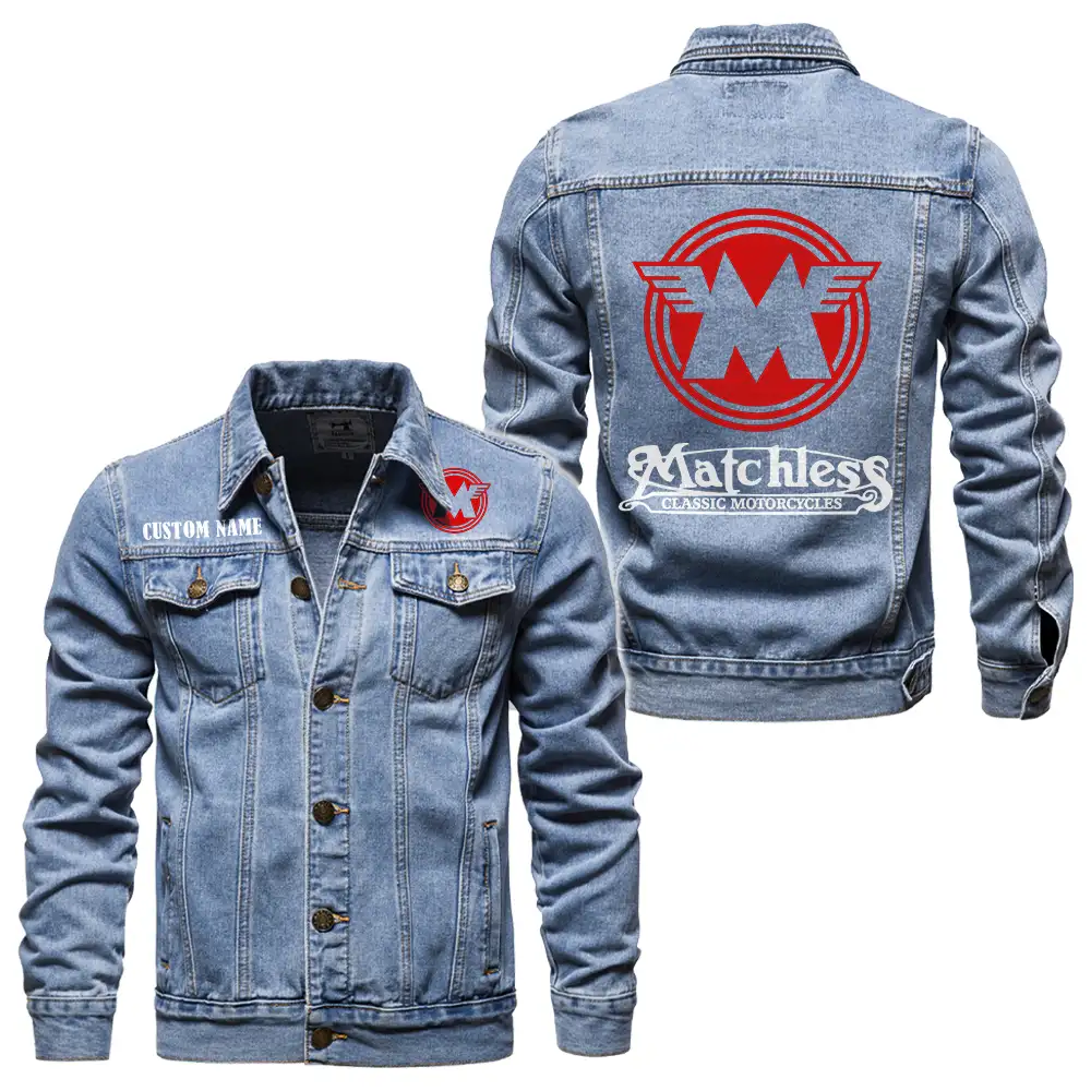 Matchless Denim jacket Vintage Style Black, Light-Blue and Dark-Blue Color, Customize name, Logo Car or motor model, Denim clothing - Image 3