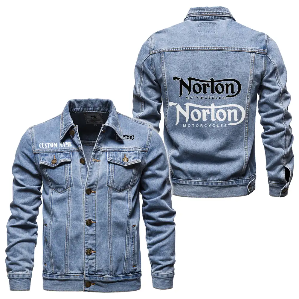 Norton Denim jacket Vintage Style Black, Light-Blue and Dark-Blue Color, Customize name, Logo Car or motor model, Denim clothing - Image 3