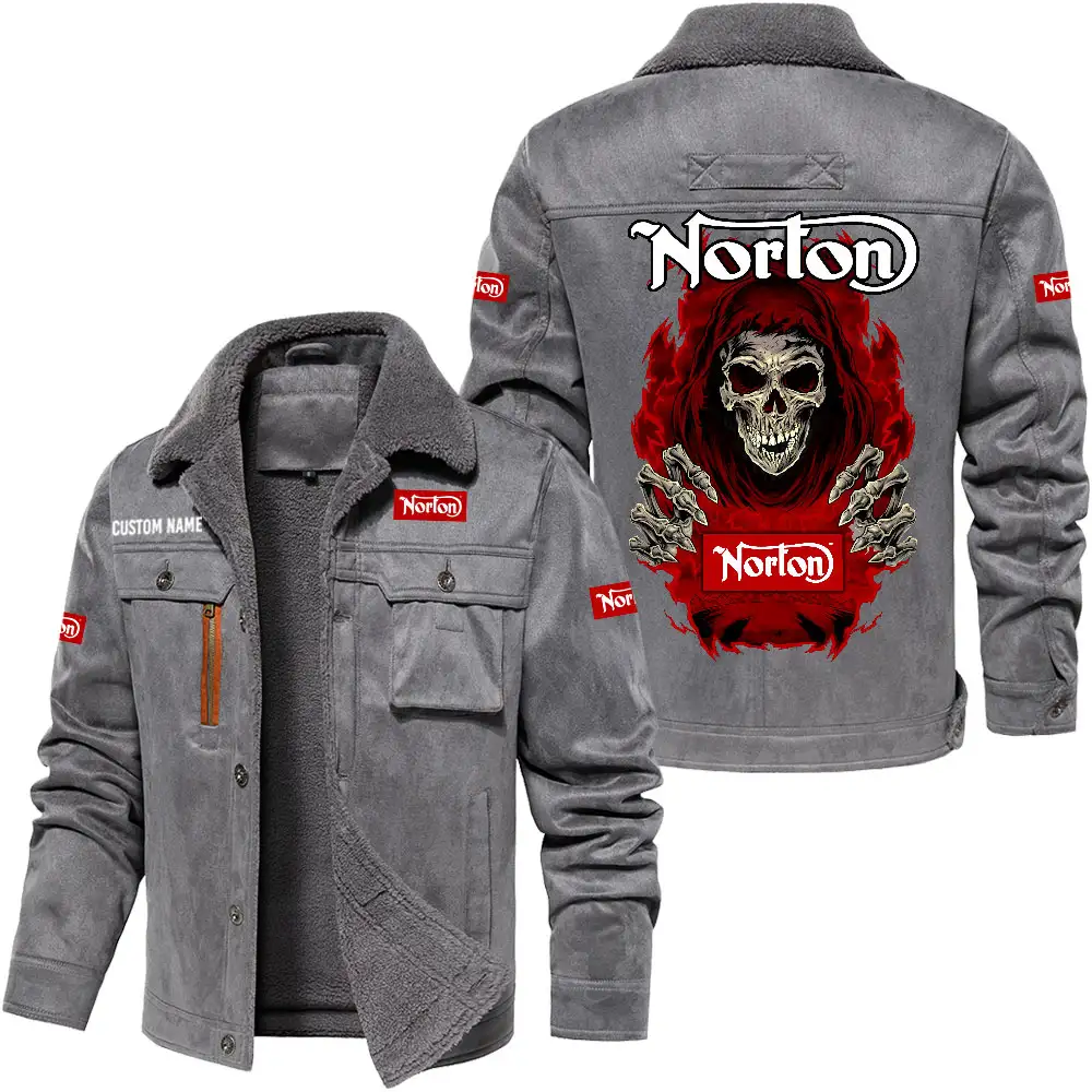 Norton Motorcycle Men's Warm Plus Collar Jackets, Winter Casual Jacket Outwear, vintage style, Customize Name and Logo Car or Motorcycles model Skull MTL1 - Image 4