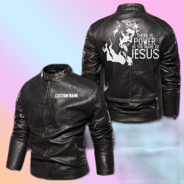 Personalized Leather Jacket There Is Power In The Name Of Jesus